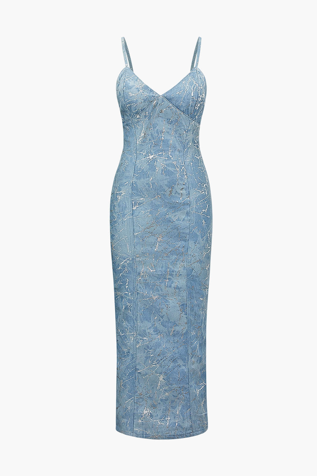 V-Neck Denim Slip Midi Dress - Y2K Aesthetic Fashion for Effortless Style and Comfort