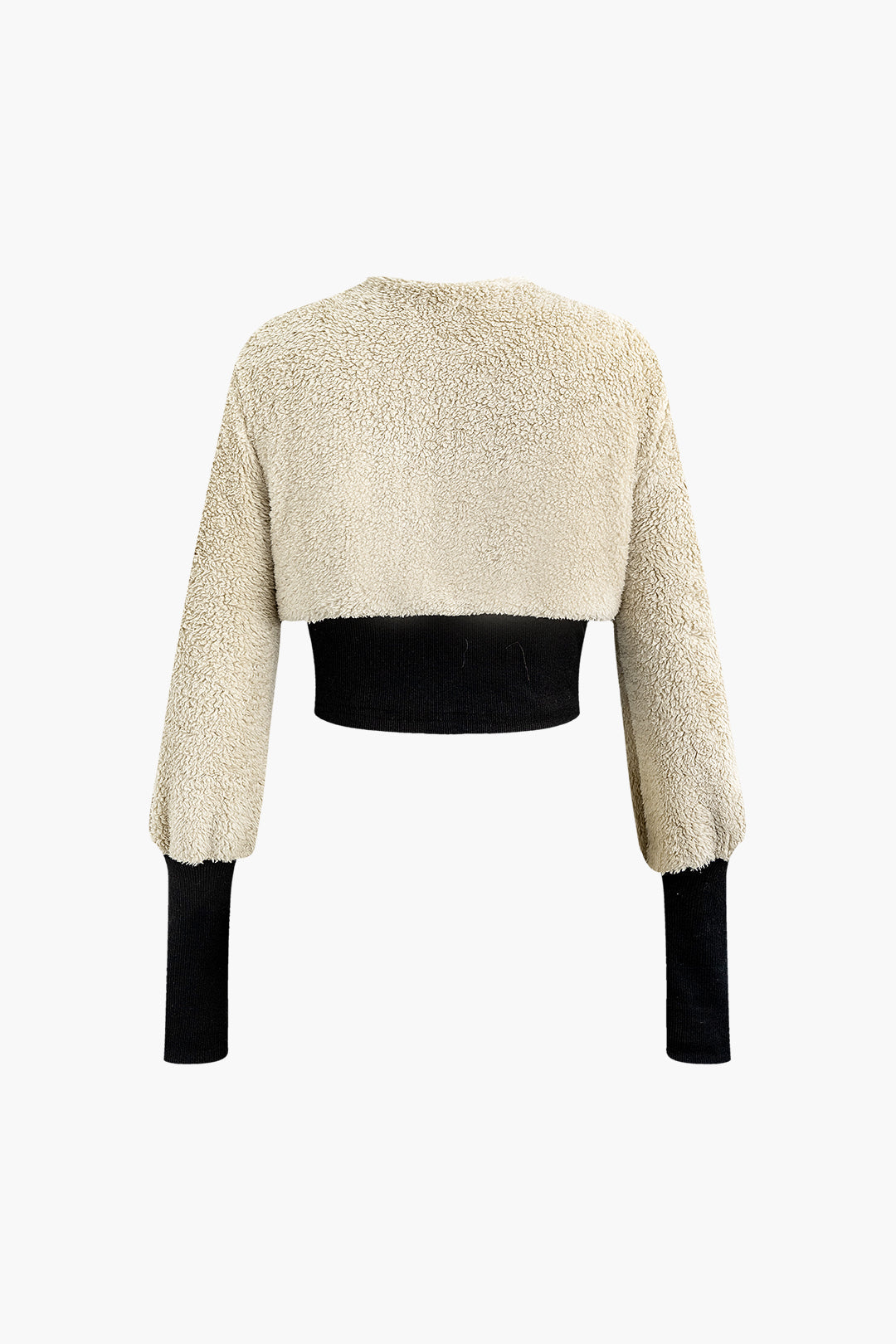 V-Neck Fleece Patchwork Zipper Crop Jacket for Y2K Aesthetic and Cozy Style