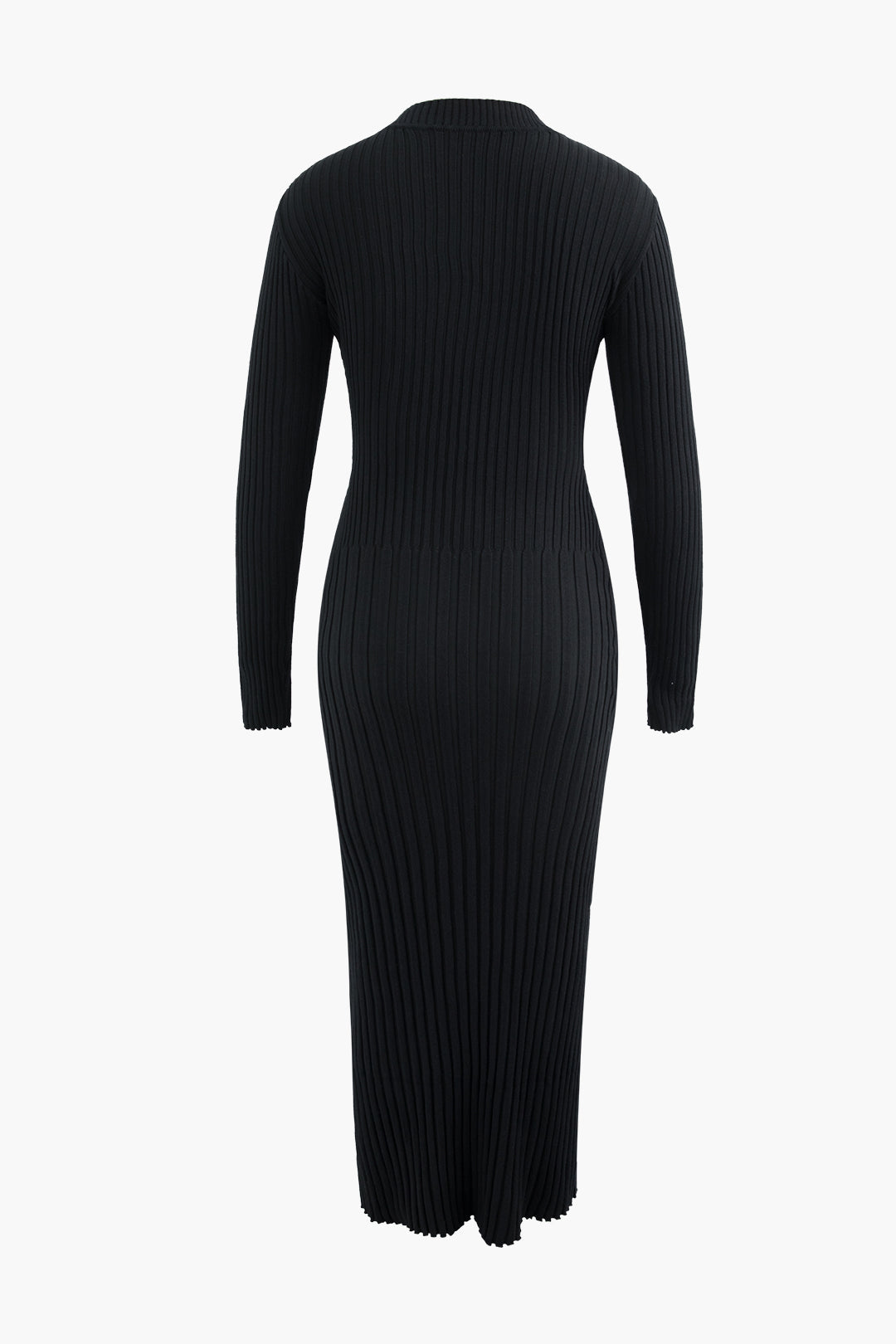 V-Neck Frayed Hem Rib Knit Long Sleeve Maxi Dress - Y2K Aesthetic Fashion Essential