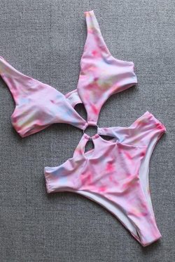 V-Neck Hollow Out Tie-Dye Bikini: Trendy Y2K Swimwear for Stylish Summer Vibes