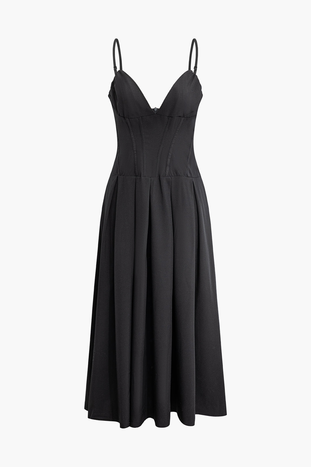 V-Neck Pleated Midi Dress in Y2K Style - Perfect for Coquette and Grunge Aesthetic Outfits