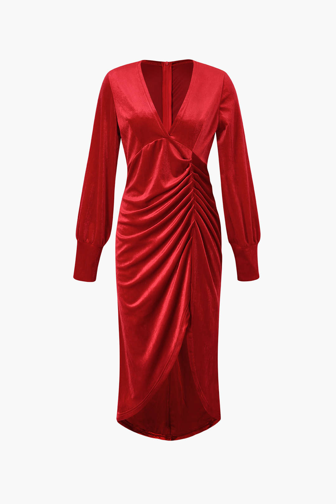 V-Neck Pleated Velvet Midi Dress - Elegant Y2K Fashion for Chic Aesthetic Outfits