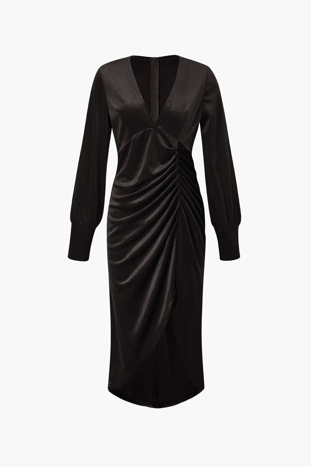 V-Neck Pleated Velvet Midi Dress - Elegant Y2K Fashion for Chic Aesthetic Outfits