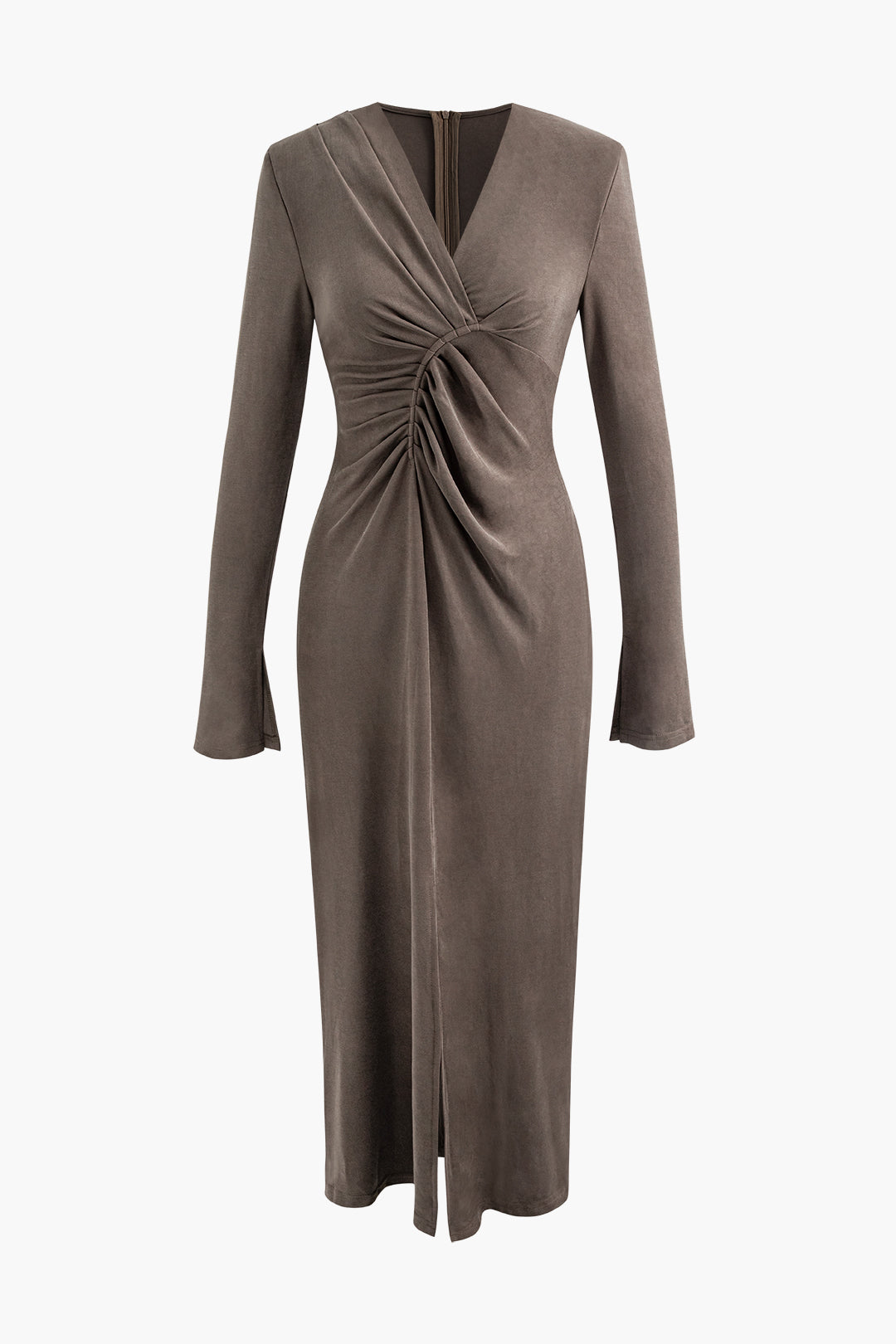 V-Neck Ruched Slit Midi Dress - Y2K Aesthetic Fashion for Effortless Style and Elegance