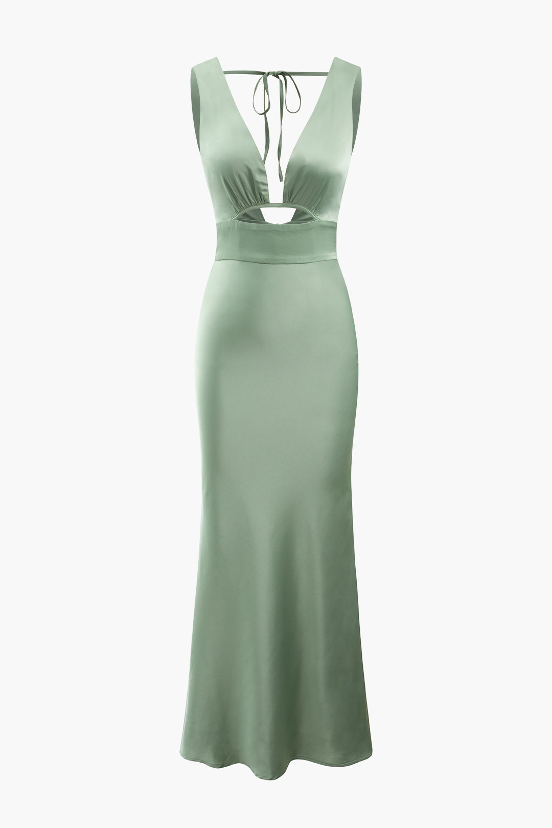 V-neck Satin Tie Back Sleeveless Maxi Dress - Elegant Y2K Aesthetic Evening Gown