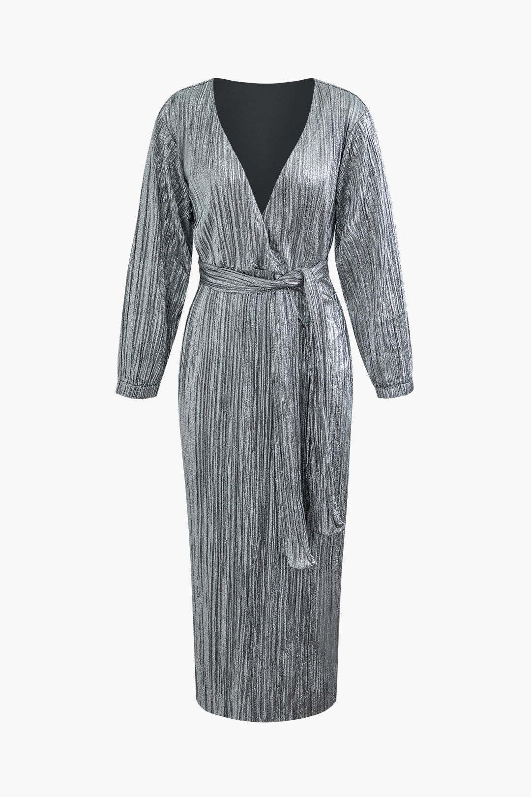 V-neck Sequin Belted Maxi Dress for Y2K Fashion Lovers - Glamorous Long Sleeve Style