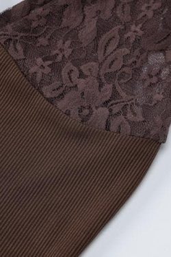 V-Neck Sheer Lace Ribbed Patchwork Ruched Backless Top for Y2K and Coquette Aesthetic
