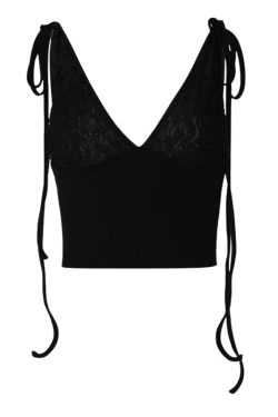 V-Neck Sheer Lace Ribbed Patchwork Ruched Backless Top for Y2K and Coquette Aesthetic