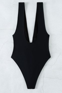 V-Neck Sleeveless Knotted Contrast One-Piece Swimsuit for Y2K Aesthetic Summer Vibes