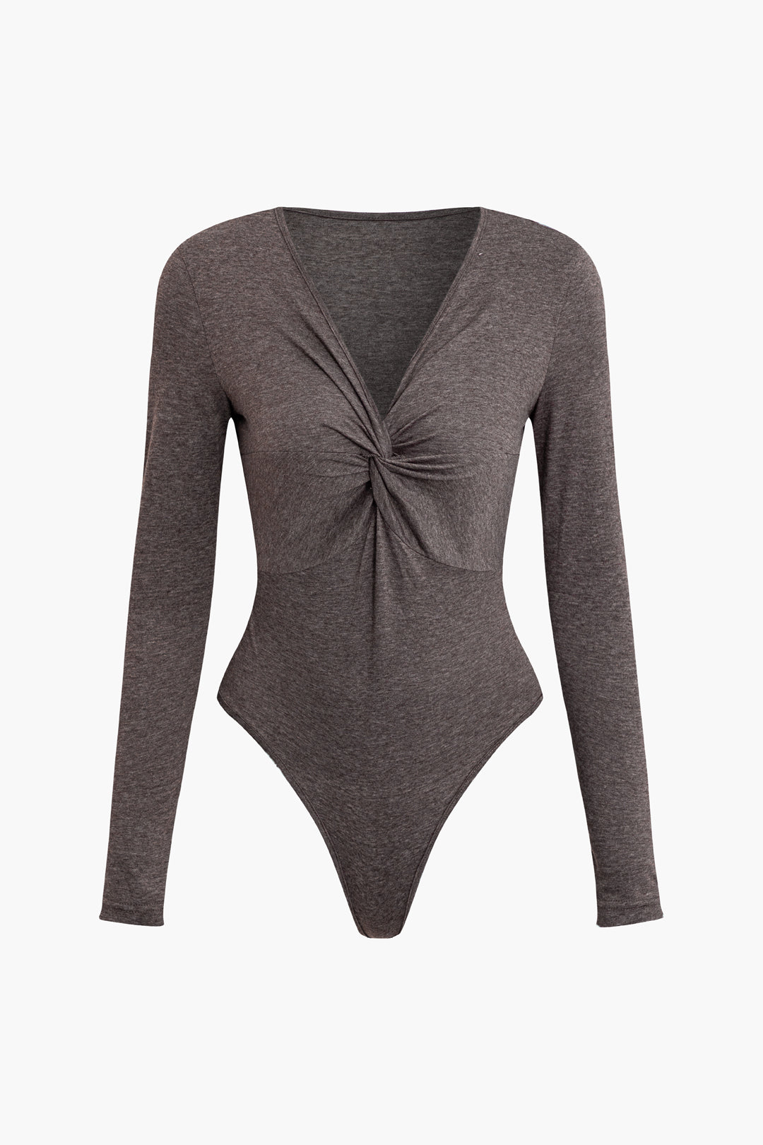 V-Neck Twisted Long Sleeve Bodysuit - Y2K Aesthetic Top for Trendy Outfits