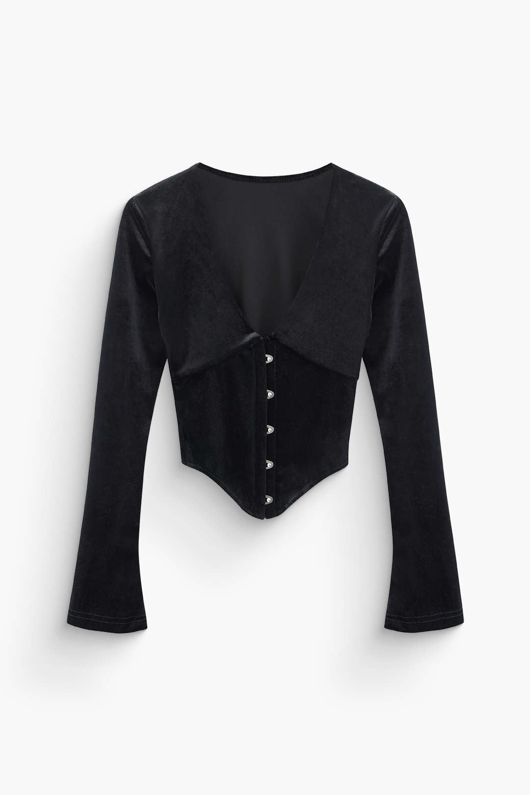 V-neck Velvet Button-Up Long Sleeve Top for Y2K Fashion & Coquette Aesthetic Styles