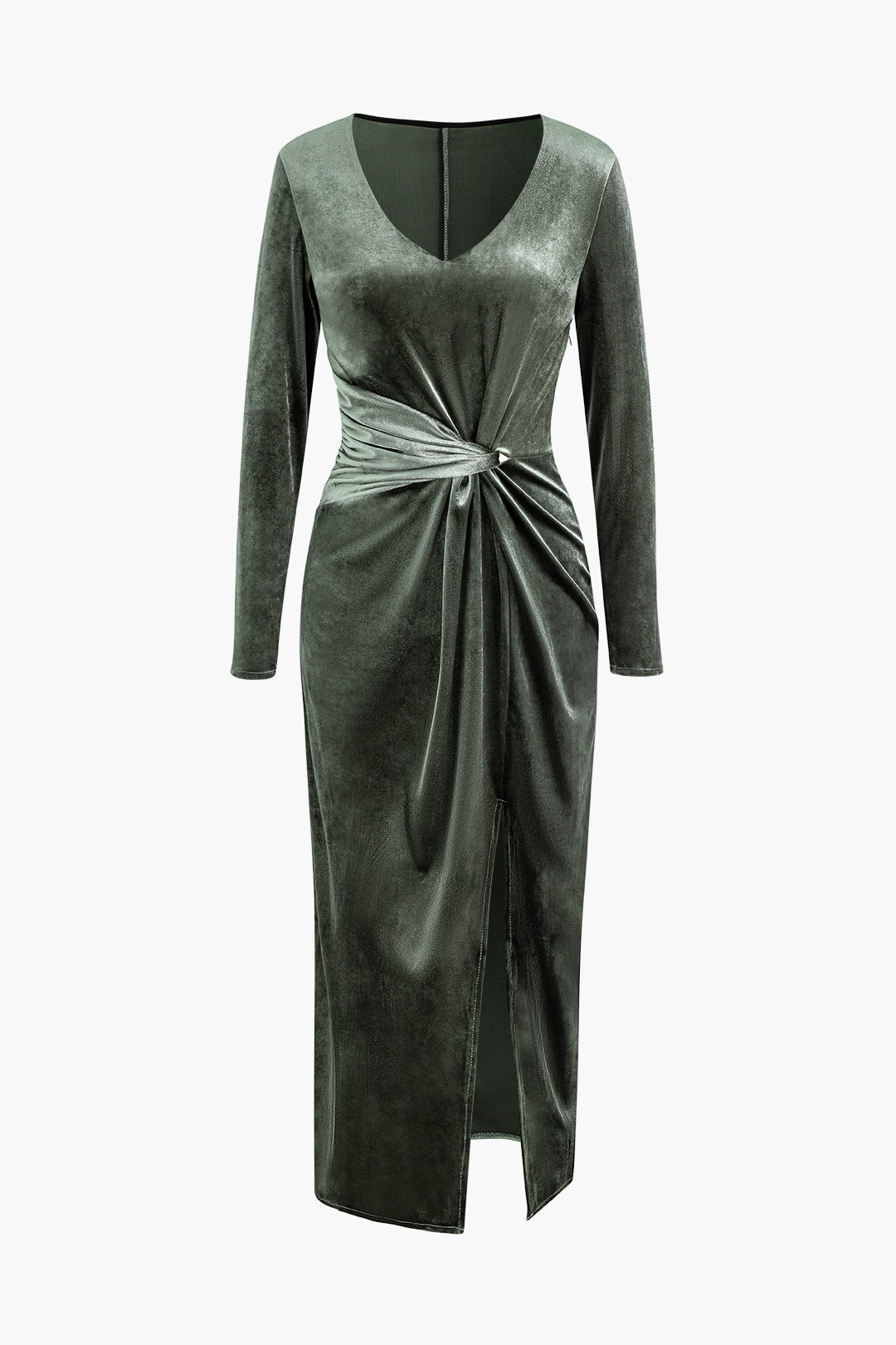 V-neck Velvet Twist Ruched Midi Dress - Y2K Aesthetic Elegant Party Dress for Chic Outfits