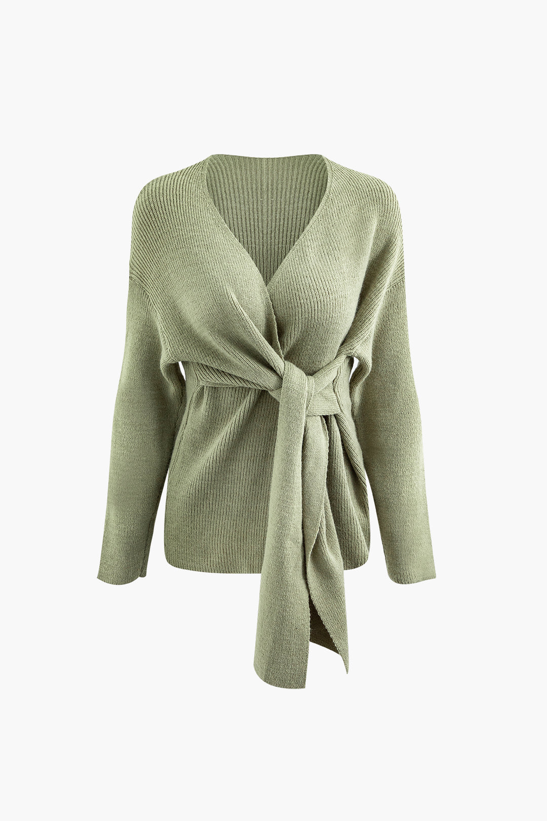 V-Neck Wrap Knot Long Sleeve Sweater - Y2K Aesthetic Comfy Top for Cozy Outfits