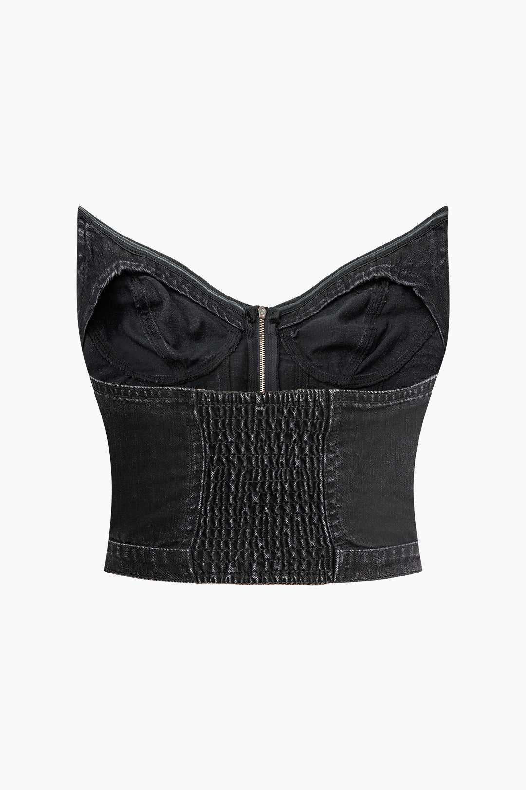 V-Neck Zip-Up Strapless Tube Top - Y2K Fashion Essential for Coquette and Grunge Aesthetics