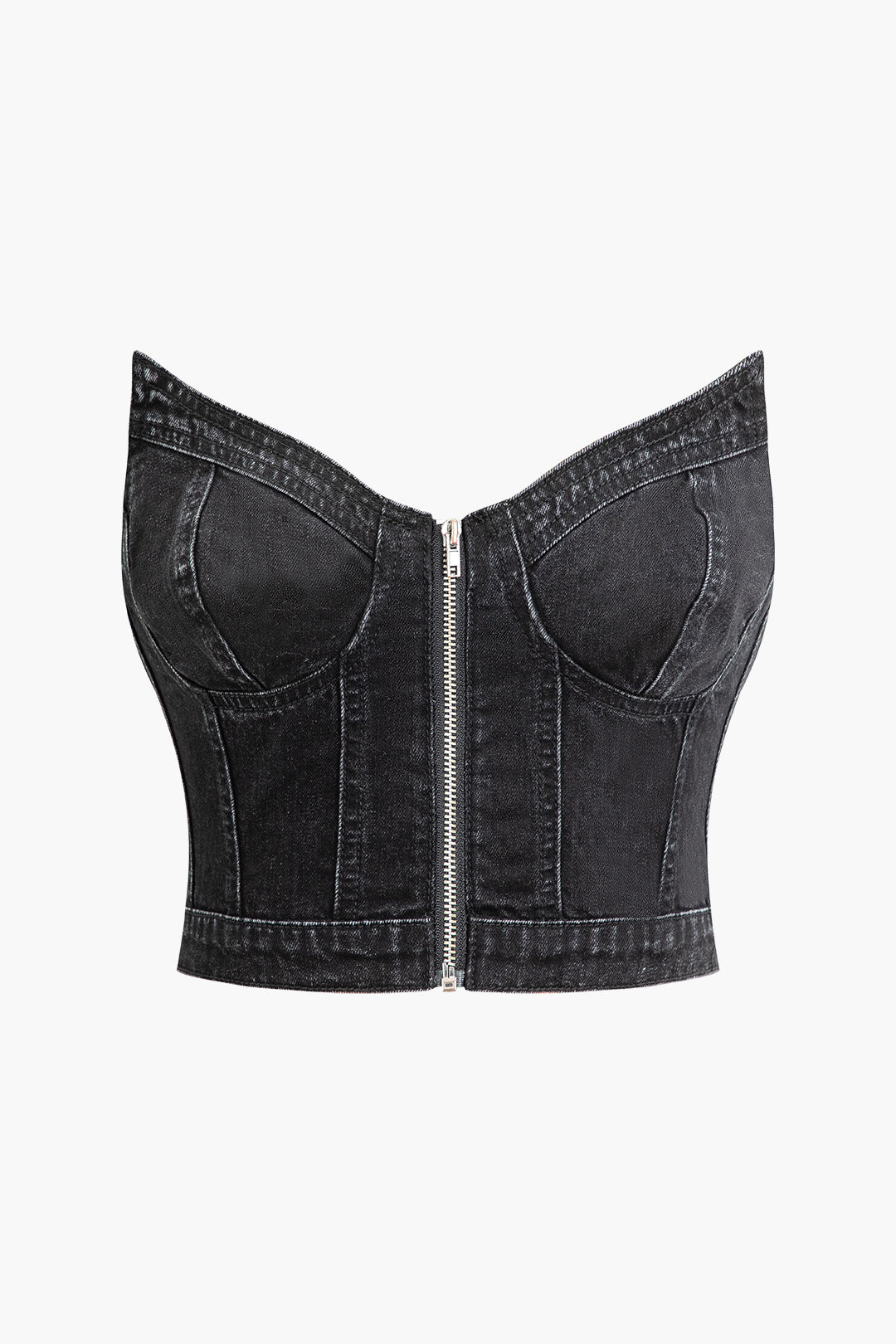 V-Neck Zip-Up Strapless Tube Top - Y2K Fashion Essential for Coquette and Grunge Aesthetics