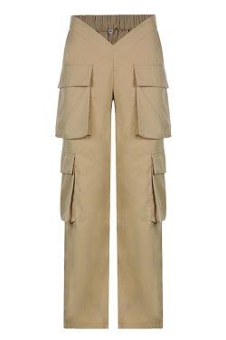 V Waist Pocket Solid Cargo Pants - Trendy Y2K Style for Effortless Aesthetic Outfits