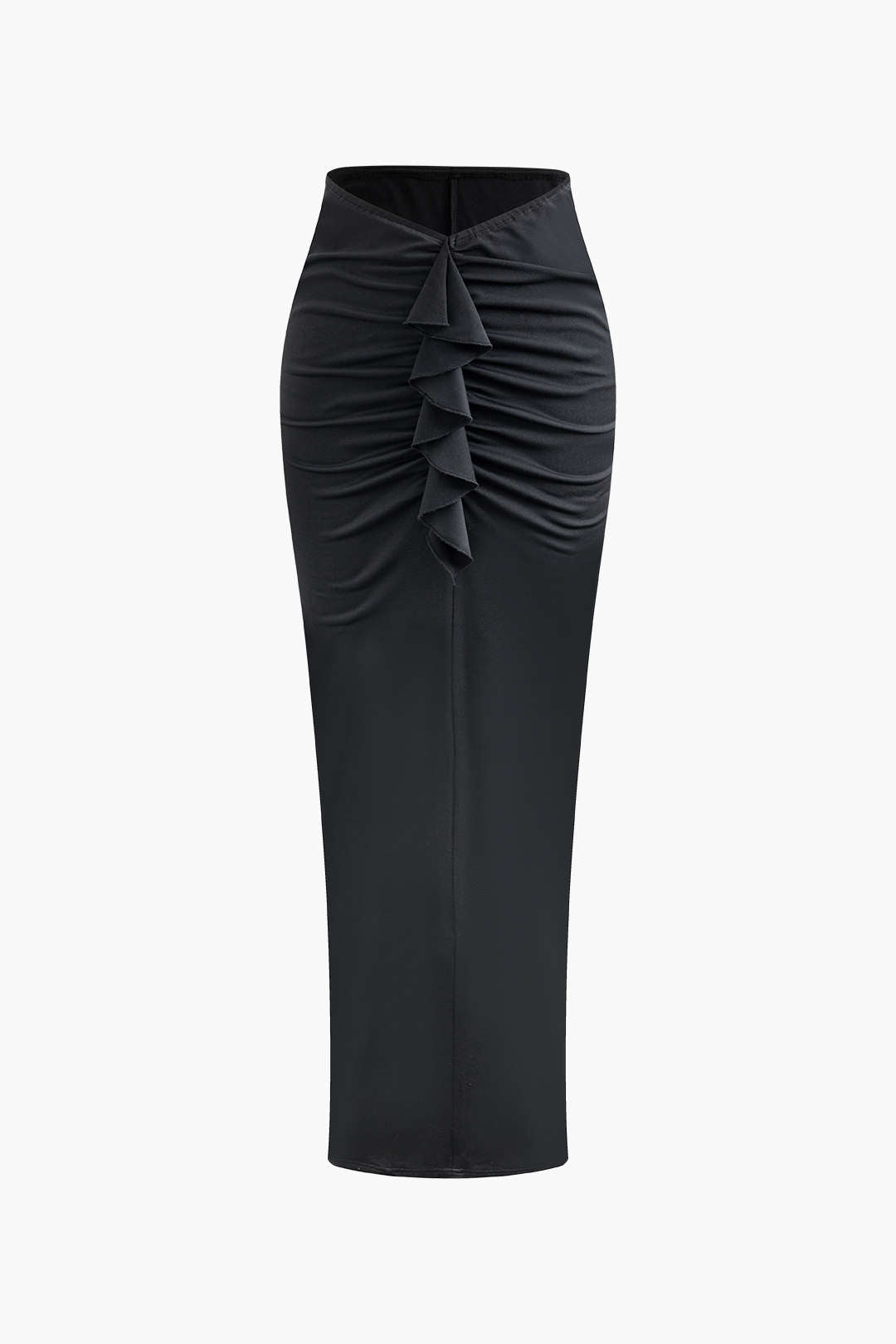 V-Waist Ruched Ruffle Slit Maxi Skirt - Y2K Aesthetic Fashion for Trendy Outfits