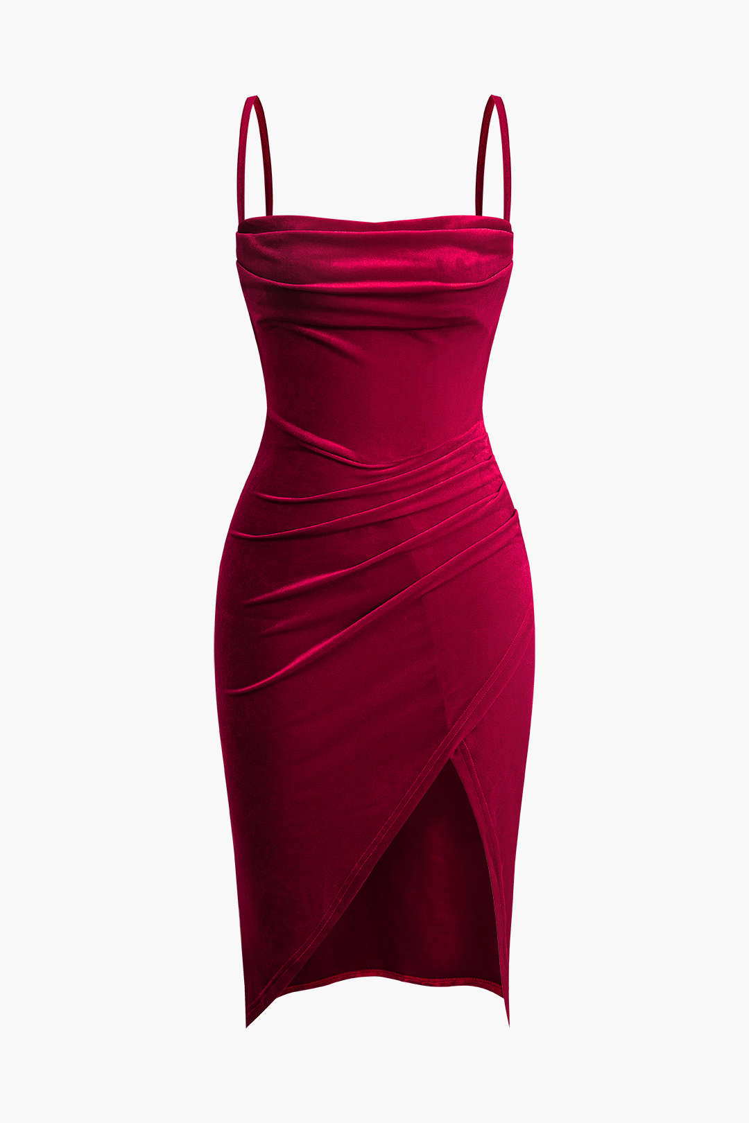 Velvet Asymmetric Wrap Ruched Slit Cami Mini Dress for Y2K Aesthetic and Coquette Style