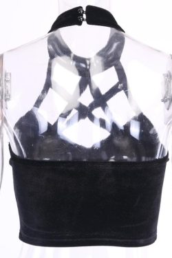 Velvet Buttoned Back Cross-Front Halter Crop Top for Y2K Fashion & Coquette Aesthetic