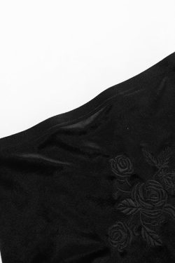 Velvet Embroidered Flower Applique Lace Hem Ruched Maxi Skirt for Y2K Aesthetic Outfits