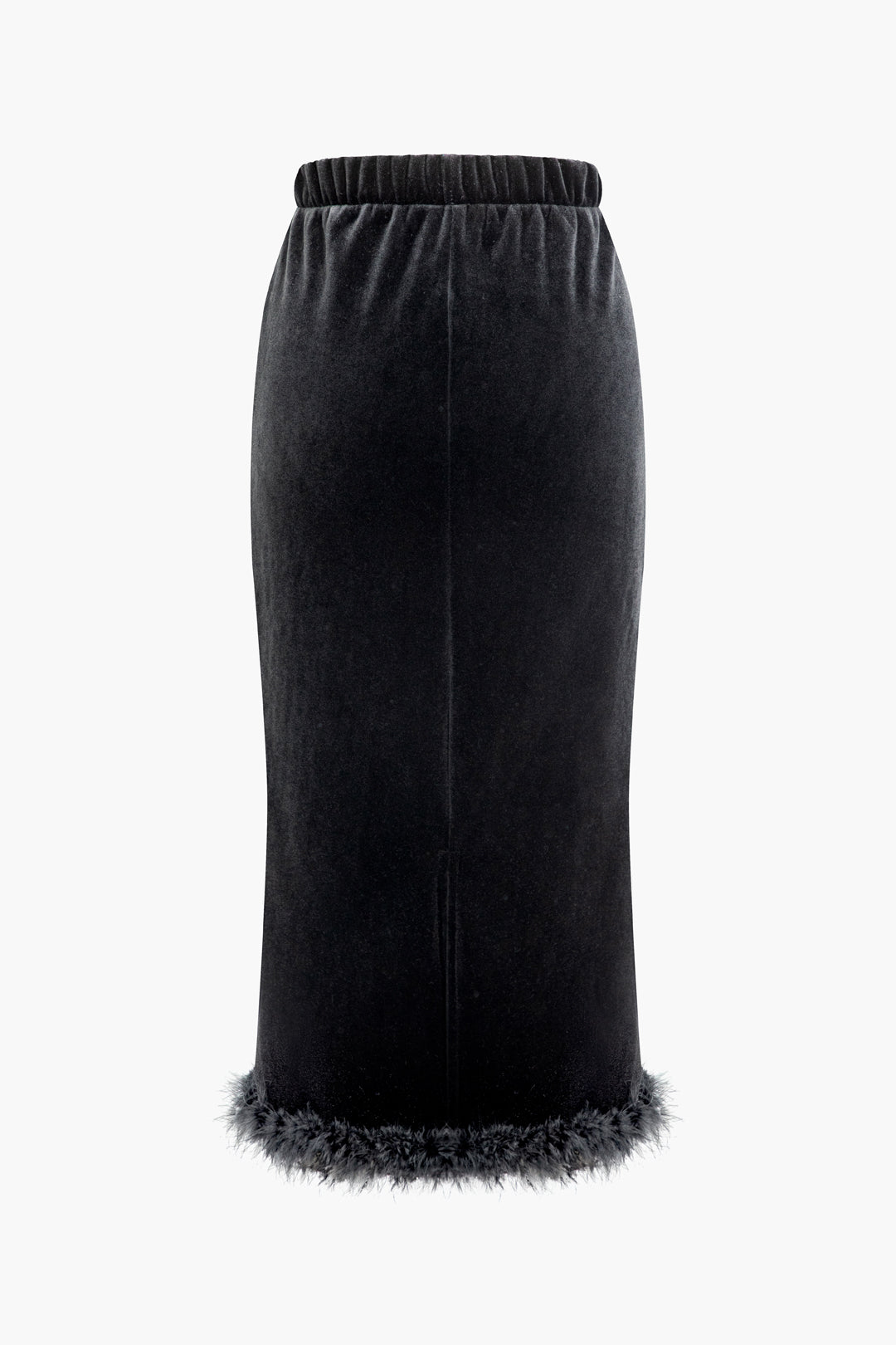 Velvet Feather Hem Ruched Midi Skirt - Y2K Aesthetic Fashion for Chic Outfits