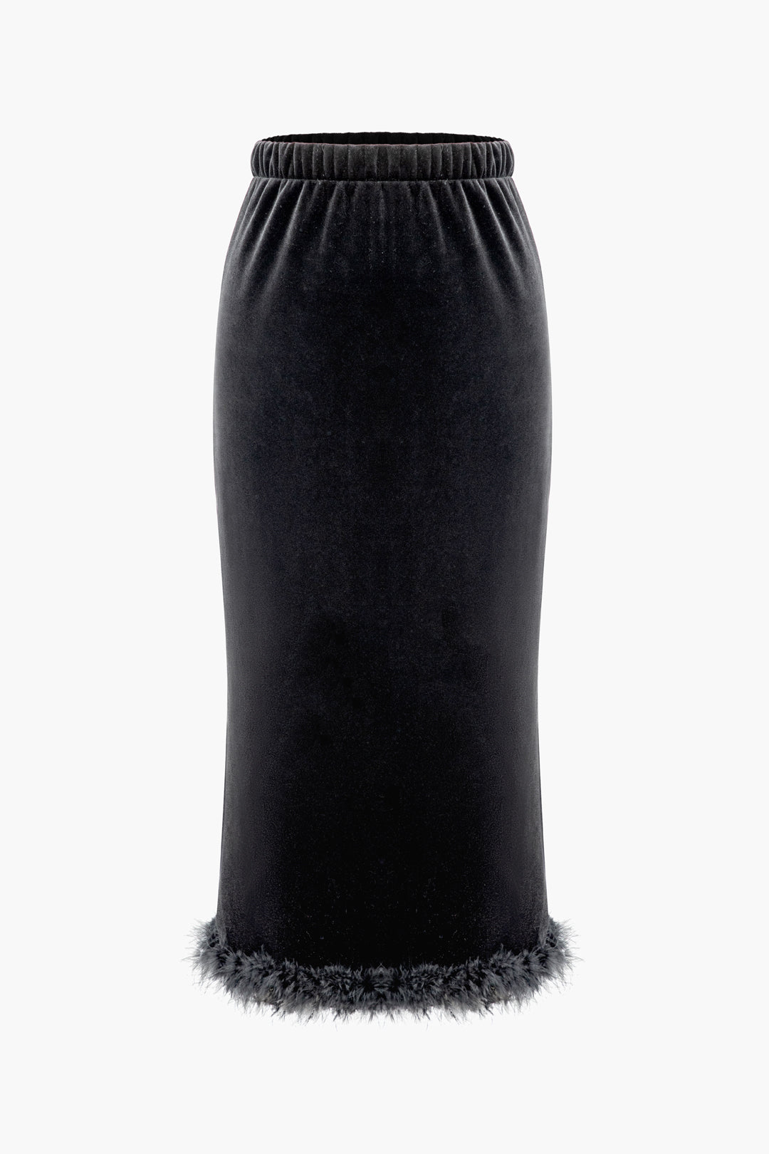 Velvet Feather Hem Ruched Midi Skirt - Y2K Aesthetic Fashion for Chic Outfits