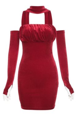 Velvet Ruched Halter Mini Dress - Chic Y2K Fashion for Stylish Outfits