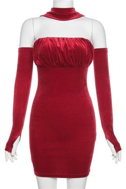 Velvet Ruched Halter Mini Dress - Chic Y2K Fashion for Stylish Outfits