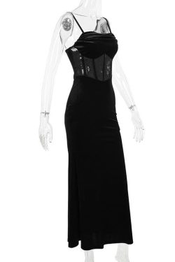 Velvet Ruched Lace Patchwork Backless Cami Midi Dress for Y2K and Coquette Aesthetic