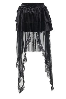 Velvet Ruched Mini Skirt with Lace Hem - Y2K Aesthetic Mesh Skirt for Trendy Outfits