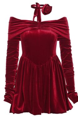 Velvet Ruched Off-Shoulder Long Sleeve Mini Dress - Y2K Aesthetic Party Outfit