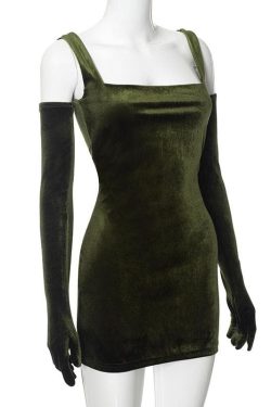 Velvet Sleeveless Mini Dress with Solid Square Neck - Y2K Aesthetic Fashion Essential