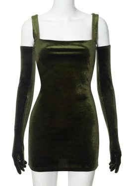 Velvet Sleeveless Mini Dress with Solid Square Neck - Y2K Aesthetic Fashion Essential