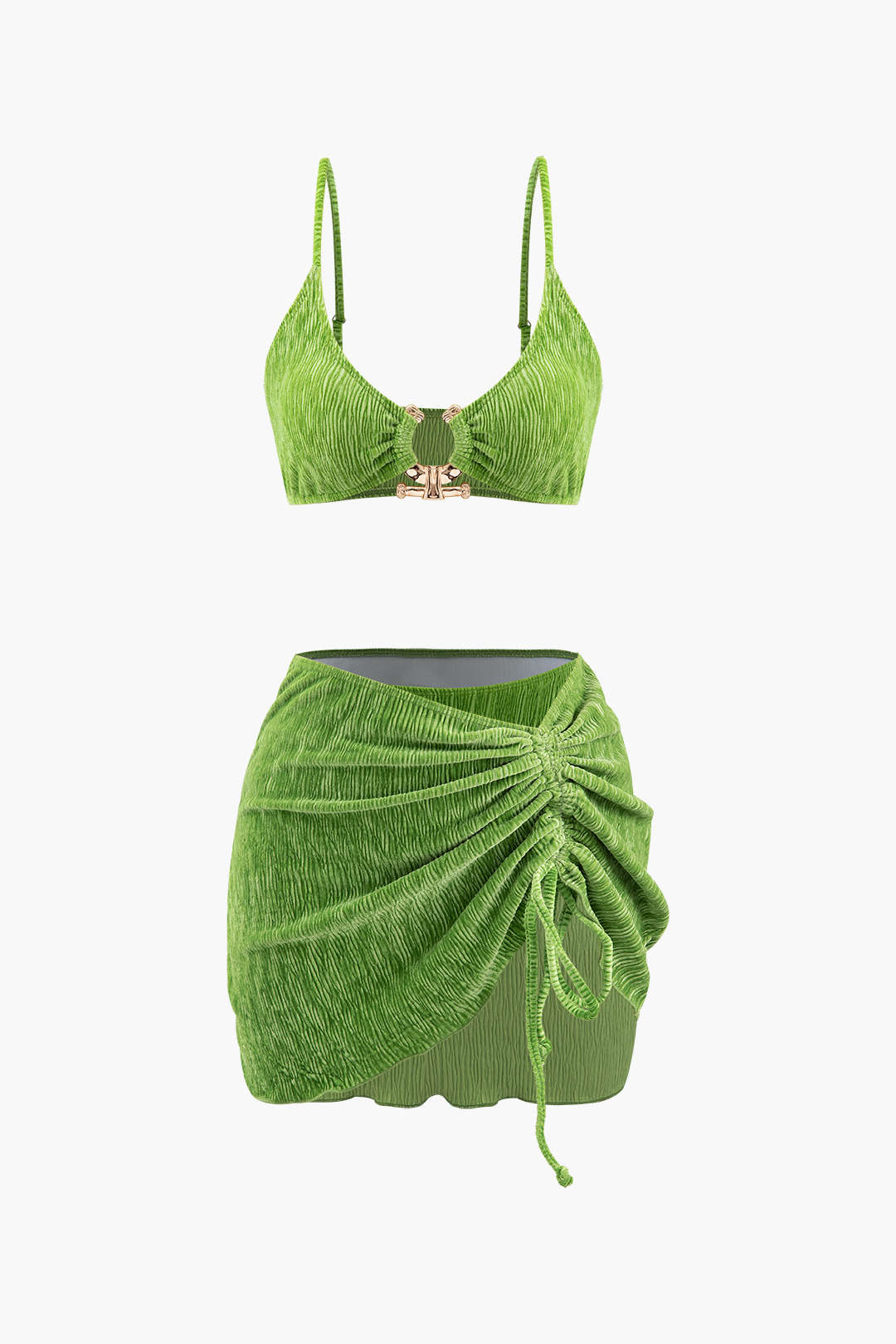 Velvet Textured U-Ring Bikini & Sarong Set - Y2K Aesthetic Swimwear for Trendy Summer Vibes