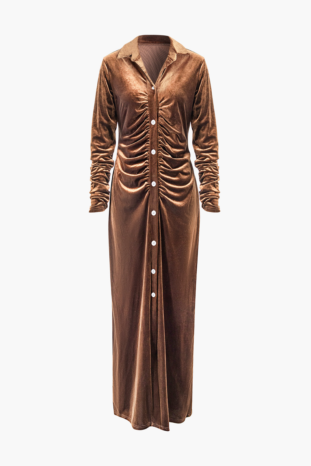 Velvet V-Neck Button-Up Ruched Slit Maxi Dress for Y2K Aesthetic and Coquette Style