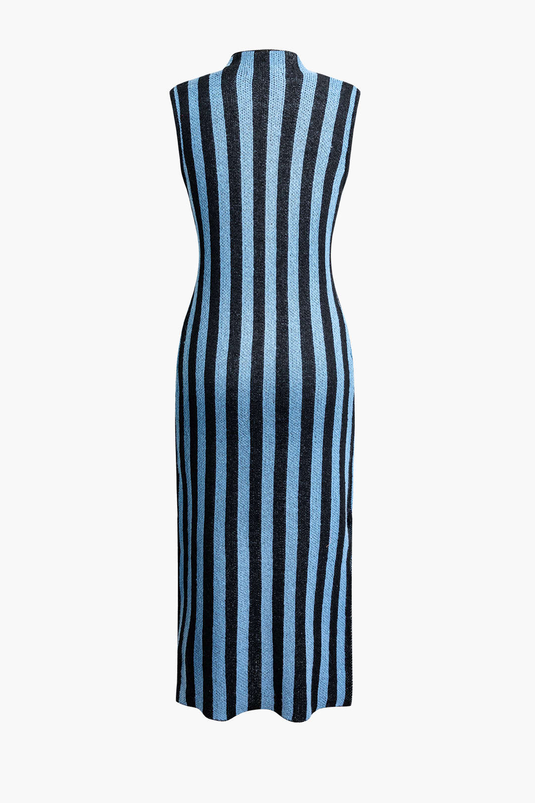 Vertical Stripe Mock Neck Knit Midi Dress with Slit - Y2K Aesthetic Fashion Essential