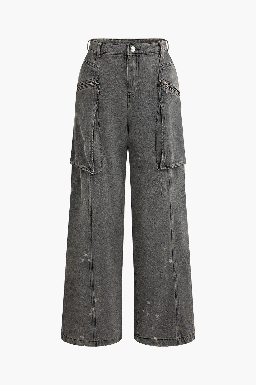 Vintage-Inspired Wide Leg Jeans with Distressed Pockets for Y2K Aesthetic Style