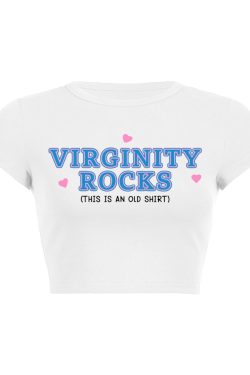 Virginity Rocks Y2K Aesthetic Baby Tee - Cute Retro Top for Trendy Outfits