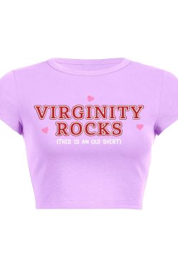 Virginity Rocks Y2K Aesthetic Baby Tee - Cute Retro Top for Trendy Outfits