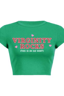 Virginity Rocks Y2K Aesthetic Baby Tee - Cute Retro Top for Trendy Outfits