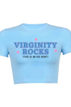 Virginity Rocks Y2K Aesthetic Baby Tee - Cute Retro Top for Trendy Outfits