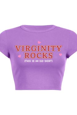 Virginity Rocks Y2K Aesthetic Baby Tee - Cute Retro Top for Trendy Outfits