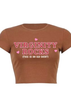 Virginity Rocks Y2K Aesthetic Baby Tee - Cute Retro Top for Trendy Outfits