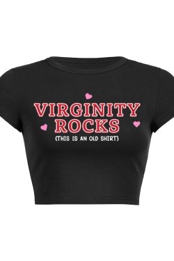 Virginity Rocks Y2K Aesthetic Baby Tee - Cute Retro Top for Trendy Outfits