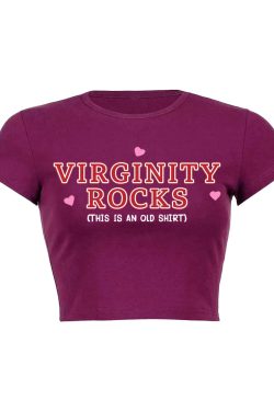 Virginity Rocks Y2K Aesthetic Baby Tee - Cute Retro Top for Trendy Outfits