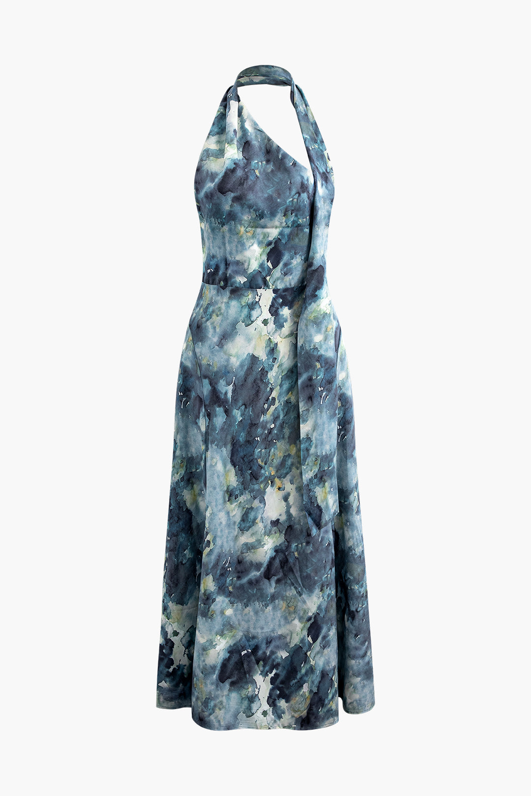 Watercolor Print Backless Maxi Dress - Y2K Aesthetic Halter Style for Effortless Elegance