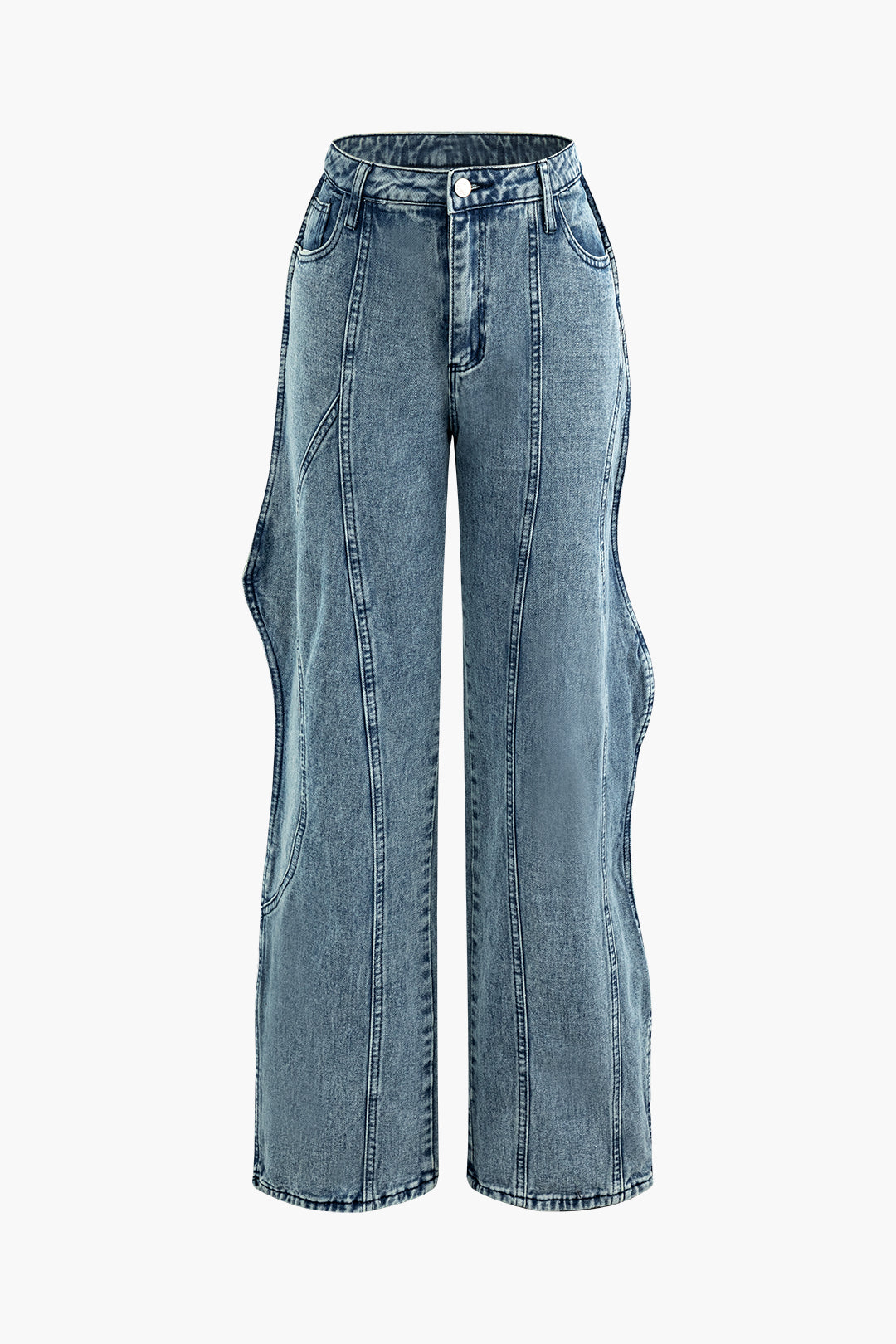 Wavy Trim Straight Leg Jeans - Y2K Aesthetic Denim for Trendy Outfits and Comfy Style