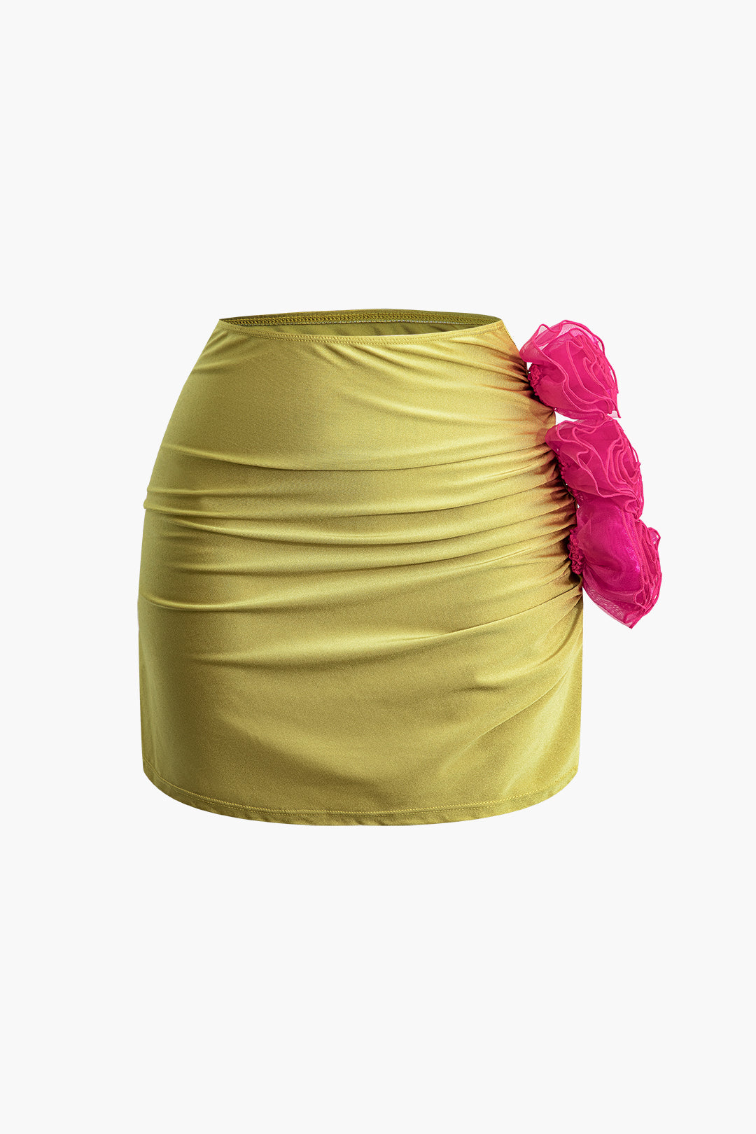 Y2K Aesthetic 3D Flower Ruched Mini Skirt - Cute Coquette Style for Trendy Outfits