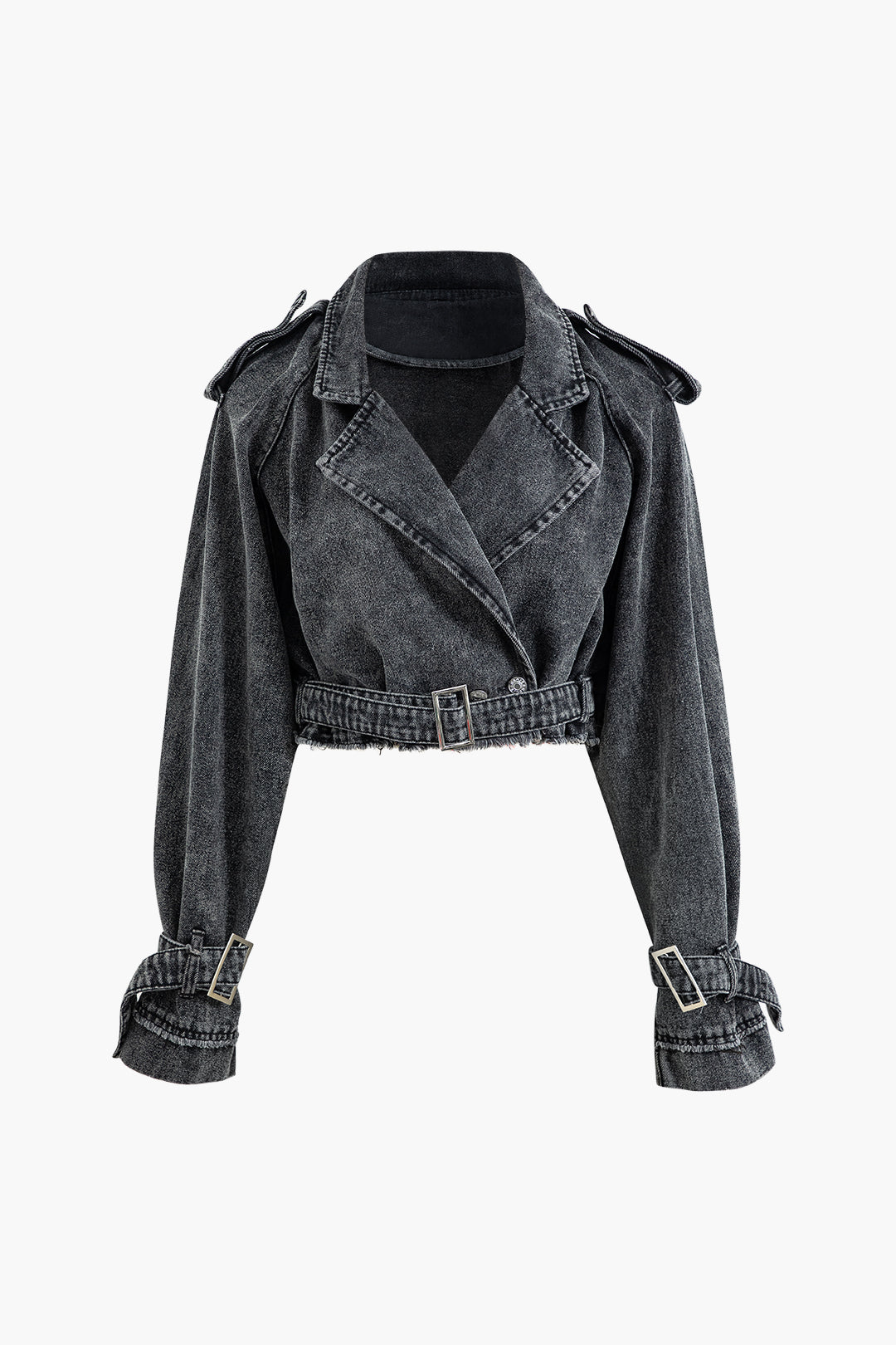 Y2K Aesthetic Belt Hem Denim Crop Jacket for Trendy Coquette and Grunge Outfits