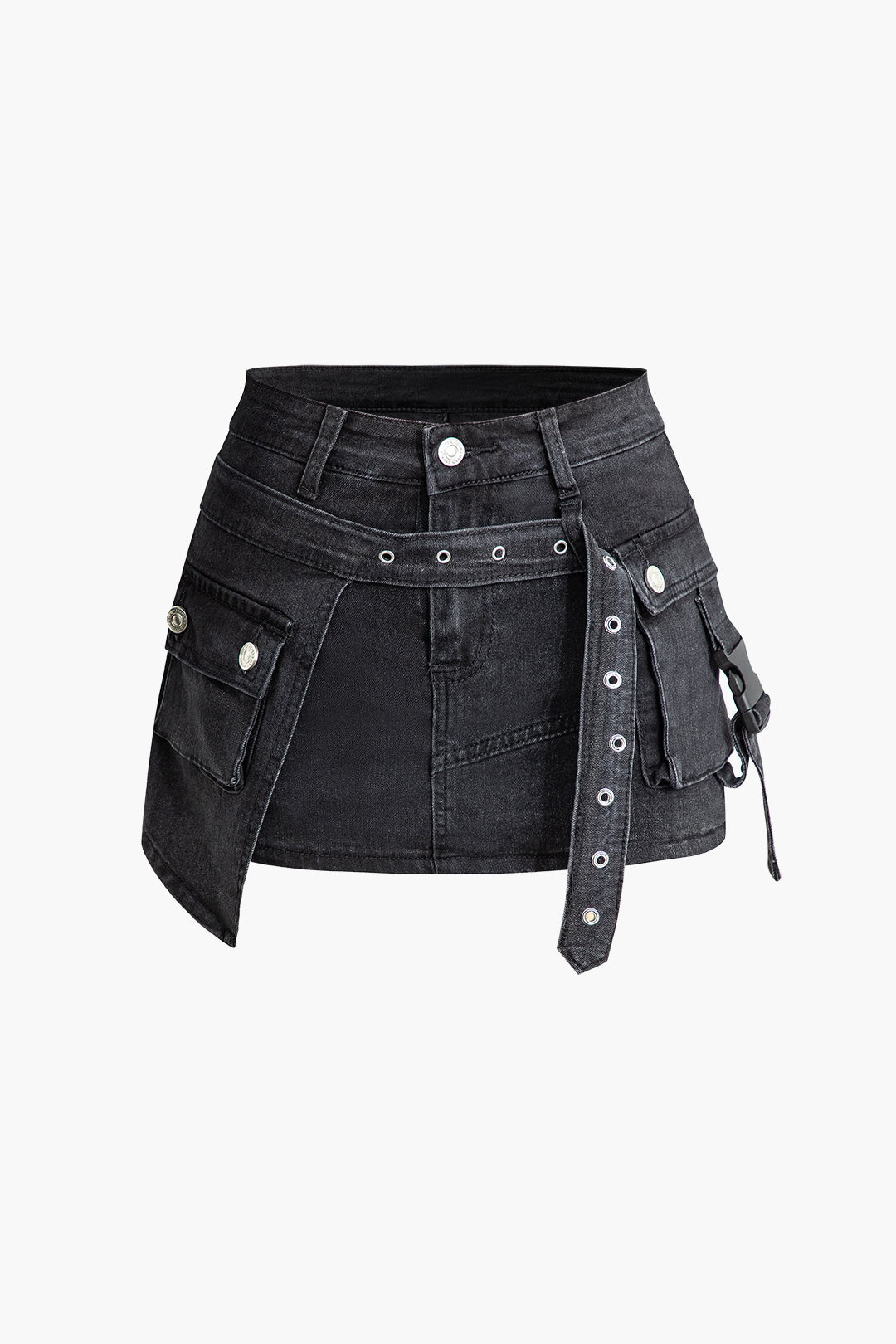 Y2K Aesthetic Belted Flap Pocket Cargo Denim Mini Skirt for Trendy Outfits